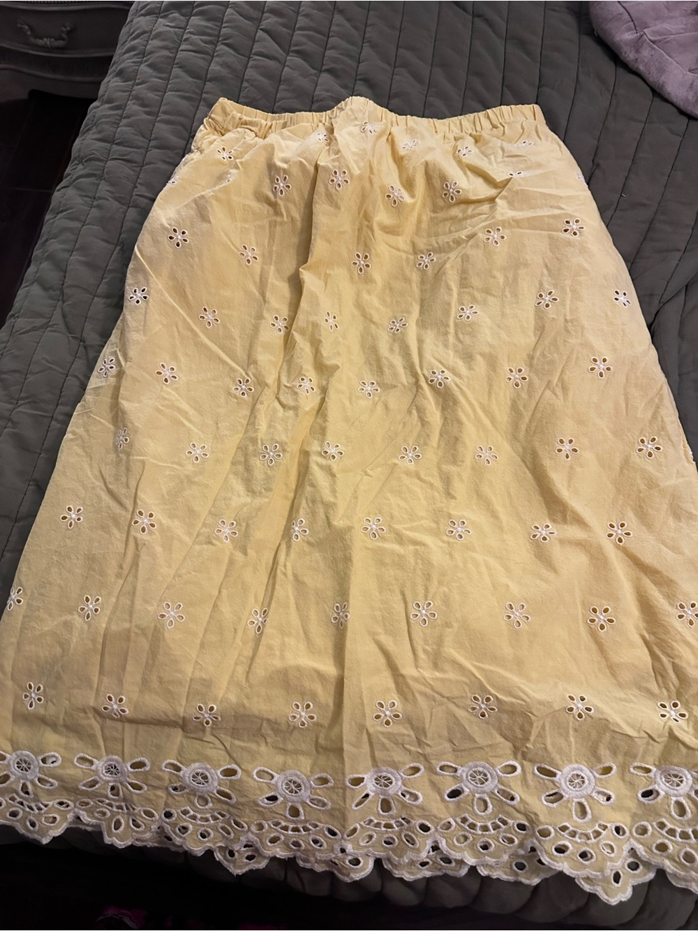 Old Navy Light Yellow Eyelet Midi Skirt
